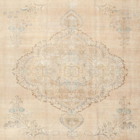 Ahgly Company Indoor Square Traditional Deep Peach Orange Persian Area Rugs, 8' Square