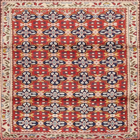 Ahgly Company Indoor Square Traditional Fire Brick Red Persian Area Rugs, 8' Square