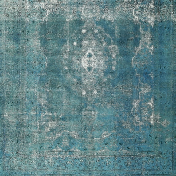 Ahgly Company Indoor Square Traditional Greenish Blue Green Persian Area Rugs, 8' Square
