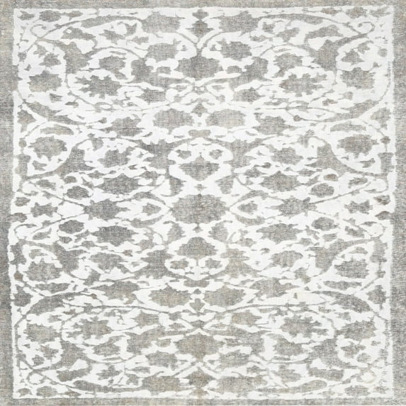 Ahgly Company Indoor Square Traditional Pearl White Beige Area Rugs, 5' Square