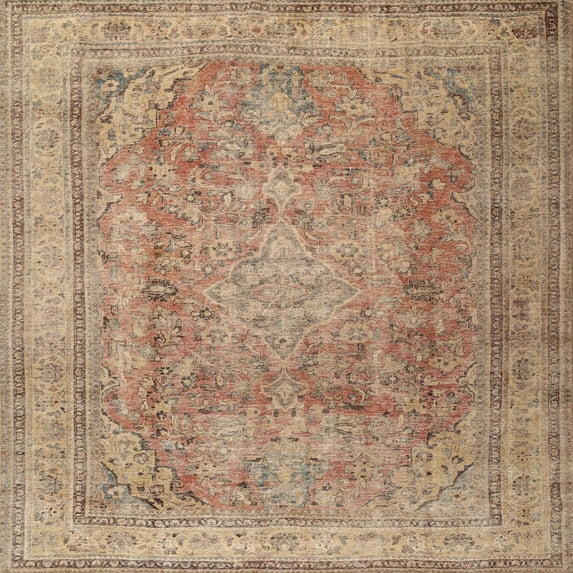 Ahgly Company Indoor Square Traditional Petra Gold Brown Area Rugs, 3' Square