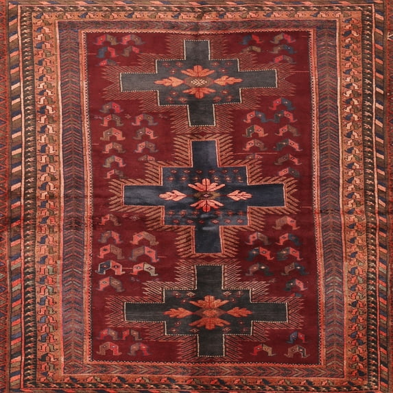 Ahgly Company Indoor Square Traditional Red Persian Area Rugs, 5' Square