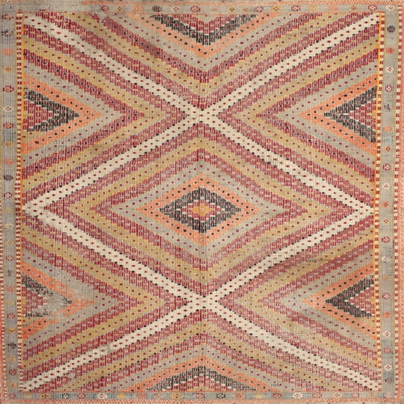 Ahgly Company Indoor Square Traditional Shocking Orange Area Rugs, 5' Square