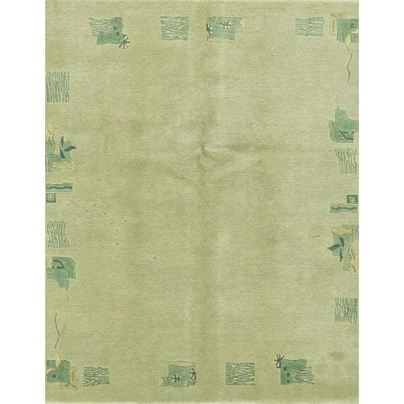 Ahgly Company Machine Washable Indoor Rectangle Abstract Avocado Green Area Rugs, 7' x 10'