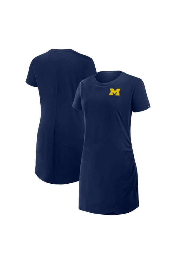 Women's Fanatics Navy Michigan Wolverines Ruched Drape T-Shirt Dress