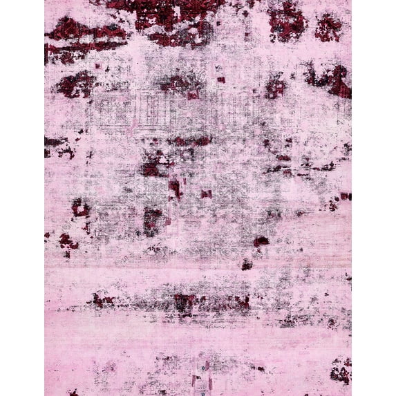 Ahgly Company Machine Washable Indoor Rectangle Abstract Purple Pink Area Rugs, 2' x 5'
