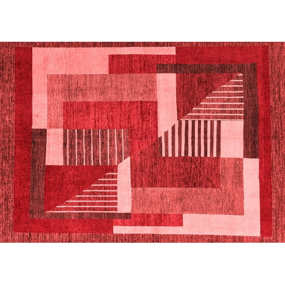 Ahgly Company Machine Washable Indoor Rectangle Abstract Red Modern Area Rugs, 5' x 8'