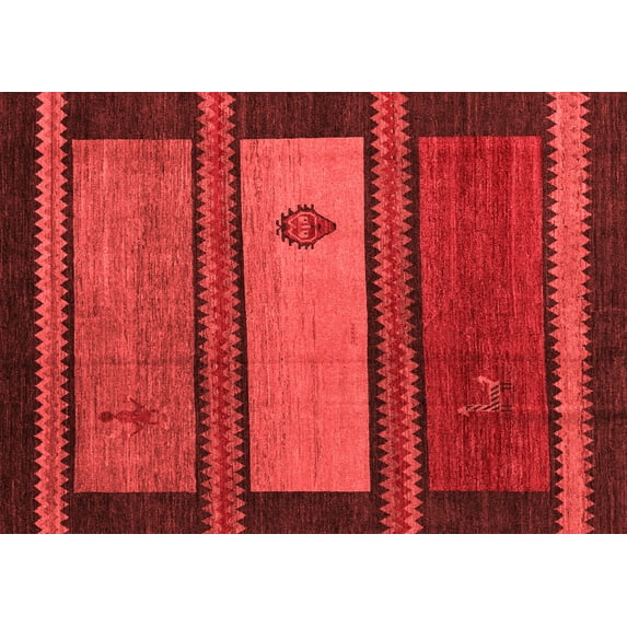Ahgly Company Machine Washable Indoor Rectangle Abstract Red Modern Area Rugs, 8' x 10'