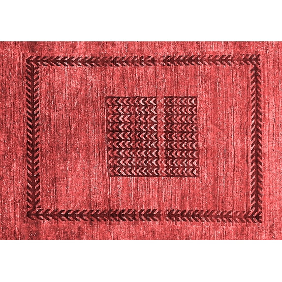 Ahgly Company Machine Washable Indoor Rectangle Abstract Red Modern Area Rugs, 8' x 10'