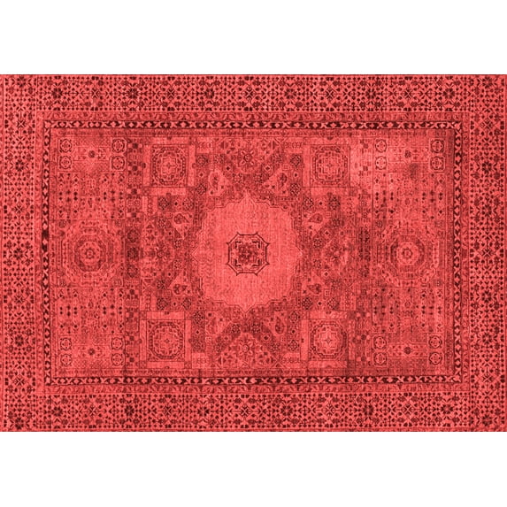Ahgly Company Machine Washable Indoor Rectangle Abstract Red Modern Area Rugs, 8' x 10'