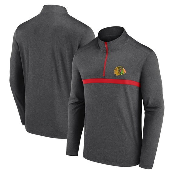 Men's Heather Charcoal Chicago Blackhawks Head-to-Head Raglan Quarter-Zip Top