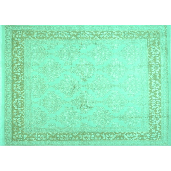 Ahgly Company Machine Washable Indoor Rectangle Abstract Turquoise Blue Contemporary Area Rugs, 2' x 5'