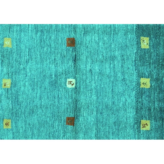 Ahgly Company Machine Washable Indoor Rectangle Abstract Turquoise Blue Contemporary Area Rugs, 7' x 10'