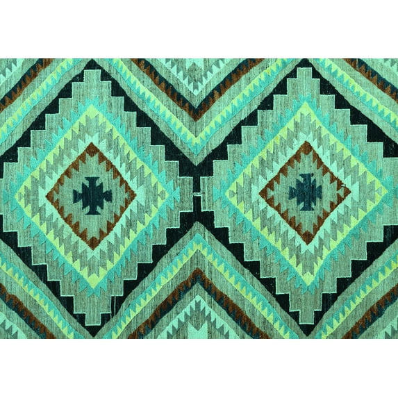 Ahgly Company Machine Washable Indoor Rectangle Abstract Turquoise Blue Modern Area Rugs, 2' x 3'