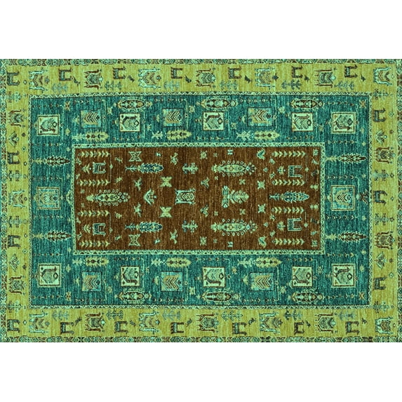 Ahgly Company Machine Washable Indoor Rectangle Abstract Turquoise Blue Modern Area Rugs, 2' x 5'