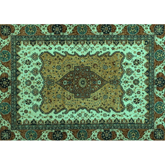 Ahgly Company Machine Washable Indoor Rectangle Abstract Turquoise Blue Modern Area Rugs, 3' x 5'