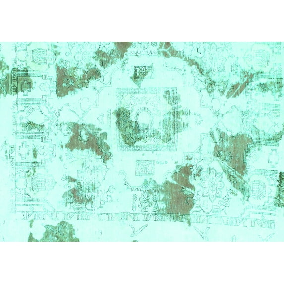 Ahgly Company Machine Washable Indoor Rectangle Abstract Turquoise Blue Modern Area Rugs, 5' x 7'