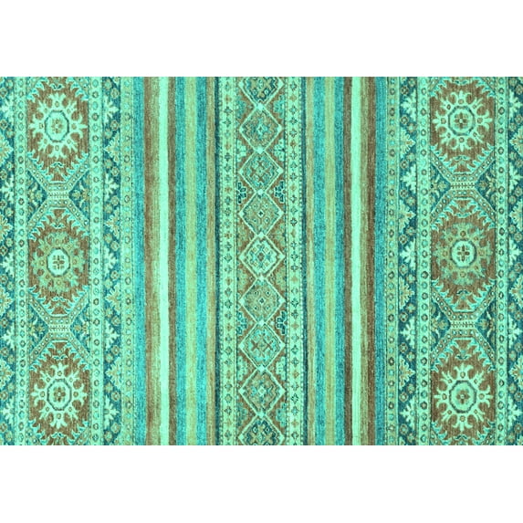 Ahgly Company Machine Washable Indoor Rectangle Abstract Turquoise Blue Modern Area Rugs, 5' x 8'