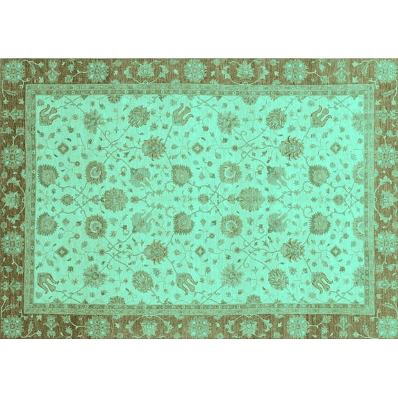 Ahgly Company Machine Washable Indoor Rectangle Abstract Turquoise Blue Modern Area Rugs, 6' x 9'