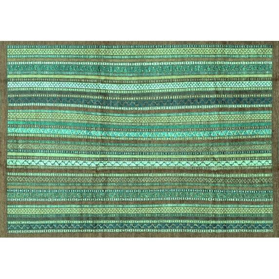 Ahgly Company Machine Washable Indoor Rectangle Abstract Turquoise Blue Modern Area Rugs, 7' x 9'
