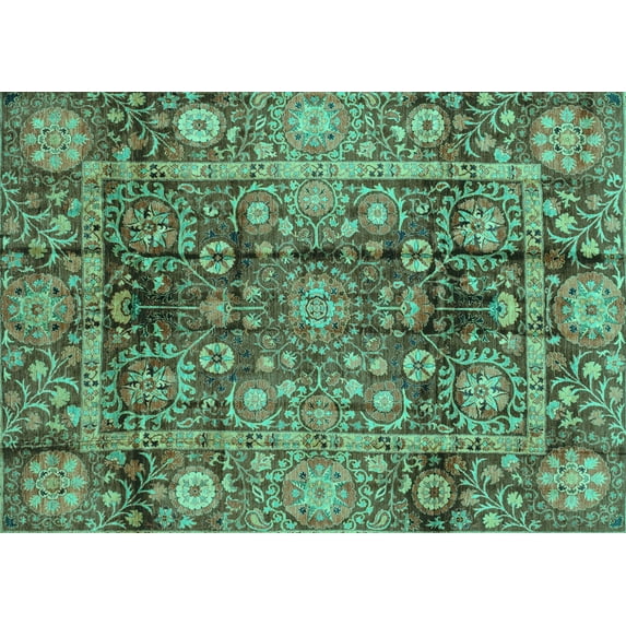 Ahgly Company Machine Washable Indoor Rectangle Abstract Turquoise Blue Modern Area Rugs, 7' x 9'