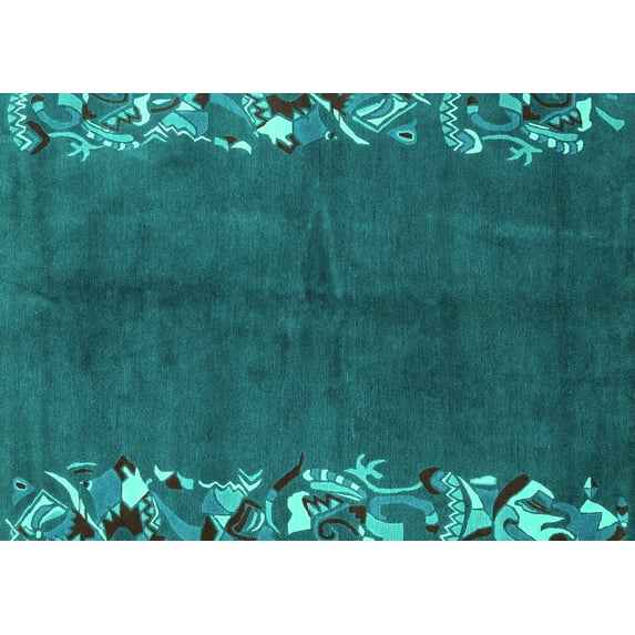 Ahgly Company Machine Washable Indoor Rectangle Abstract Turquoise Blue Modern Area Rugs, 7' x 9'