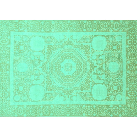 Ahgly Company Machine Washable Indoor Rectangle Abstract Turquoise Blue Modern Area Rugs, 8' x 10'
