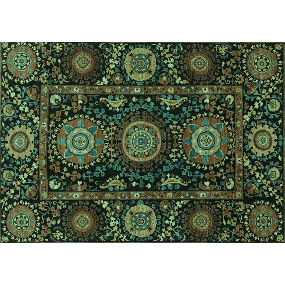 Ahgly Company Machine Washable Indoor Rectangle Abstract Turquoise Blue Modern Area Rugs, 8' x 12'