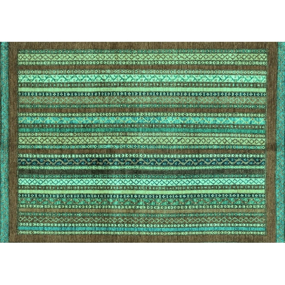 Ahgly Company Machine Washable Indoor Rectangle Abstract Turquoise Blue Modern Area Rugs, 8' x 12'