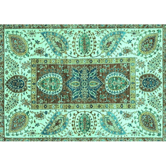 Ahgly Company Machine Washable Indoor Rectangle Abstract Turquoise Blue Modern Area Rugs, 8' x 12'