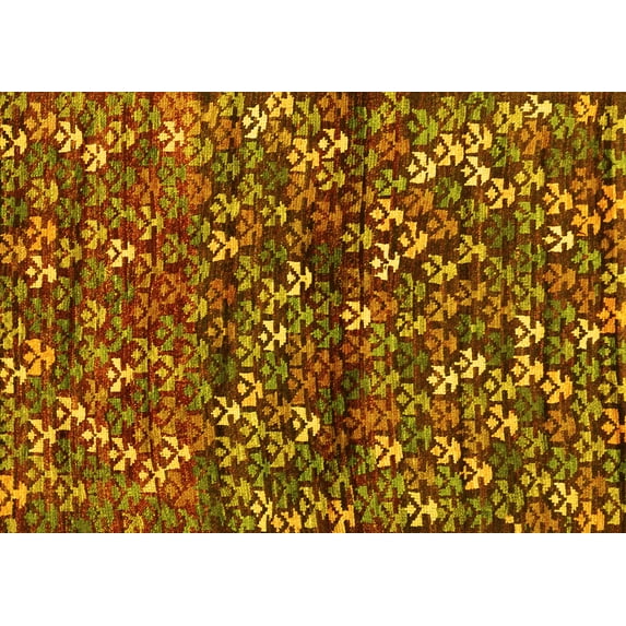 Ahgly Company Machine Washable Indoor Rectangle Abstract Yellow Contemporary Area Rugs, 2' x 3'