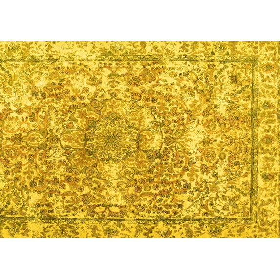 Ahgly Company Machine Washable Indoor Rectangle Abstract Yellow Contemporary Area Rugs, 5' x 7'