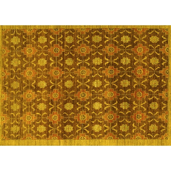 Ahgly Company Machine Washable Indoor Rectangle Abstract Yellow Contemporary Area Rugs, 5' x 7'