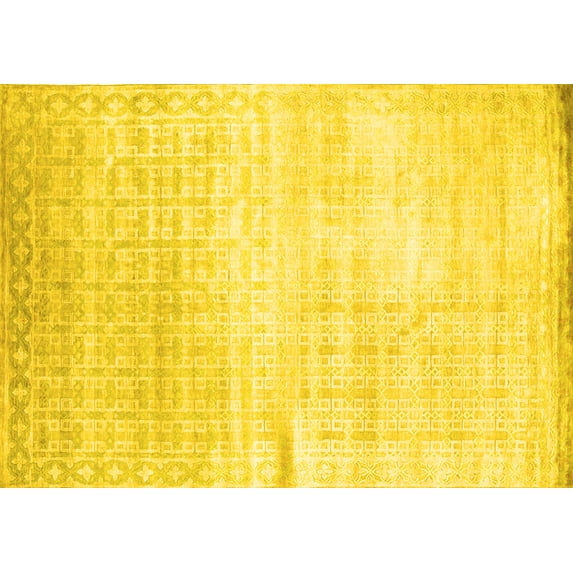 Ahgly Company Machine Washable Indoor Rectangle Abstract Yellow Contemporary Area Rugs, 5' x 8'