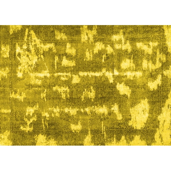 Ahgly Company Machine Washable Indoor Rectangle Abstract Yellow Contemporary Area Rugs, 5' x 8'
