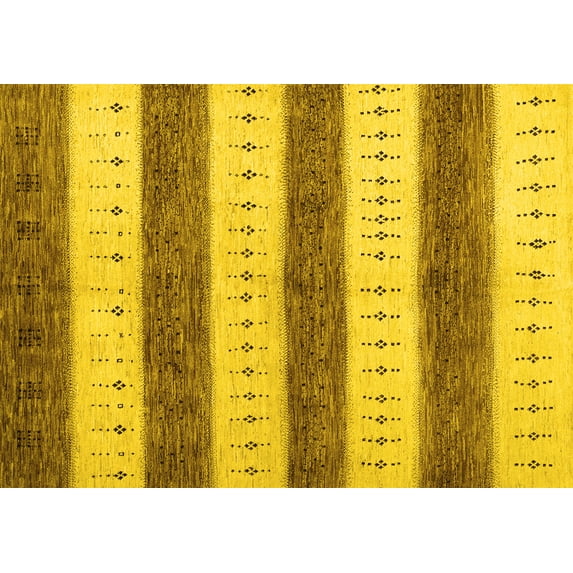 Ahgly Company Machine Washable Indoor Rectangle Abstract Yellow Contemporary Area Rugs, 7' x 9'