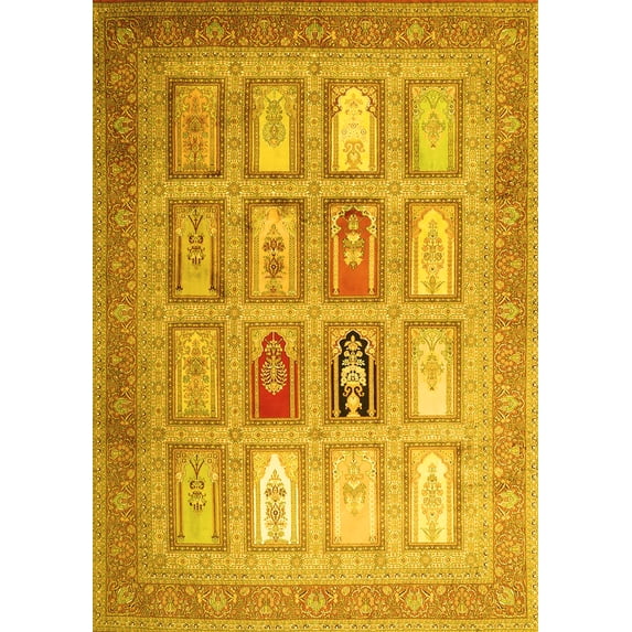 Ahgly Company Machine Washable Indoor Rectangle Abstract Yellow Contemporary Area Rugs, 8' x 12'