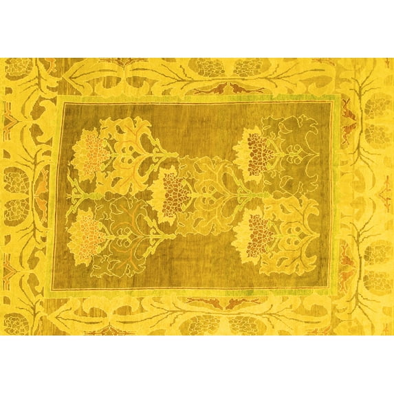 Ahgly Company Machine Washable Indoor Rectangle Abstract Yellow Modern Area Rugs, 2' x 3'