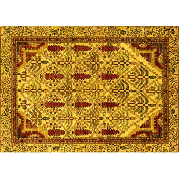 Ahgly Company Machine Washable Indoor Rectangle Abstract Yellow Modern Area Rugs, 2' x 4'