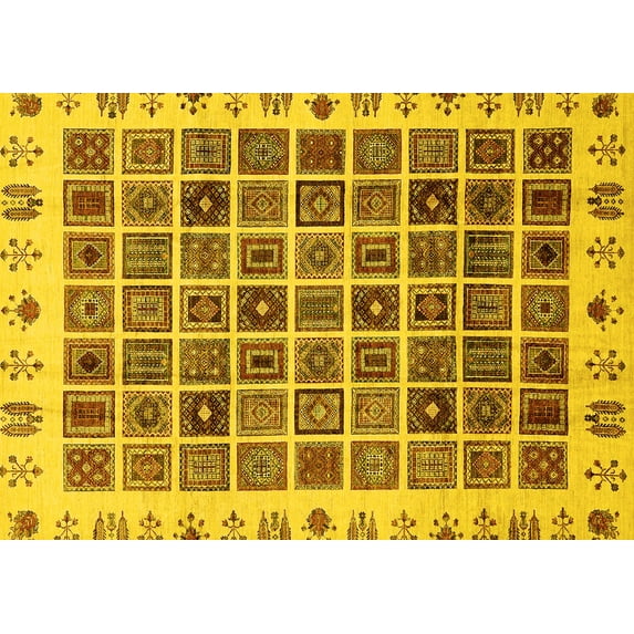 Ahgly Company Machine Washable Indoor Rectangle Abstract Yellow Modern Area Rugs, 2' x 4'