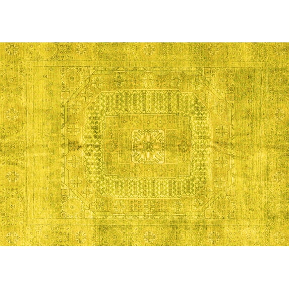 Ahgly Company Machine Washable Indoor Rectangle Abstract Yellow Modern Area Rugs, 3' x 5'