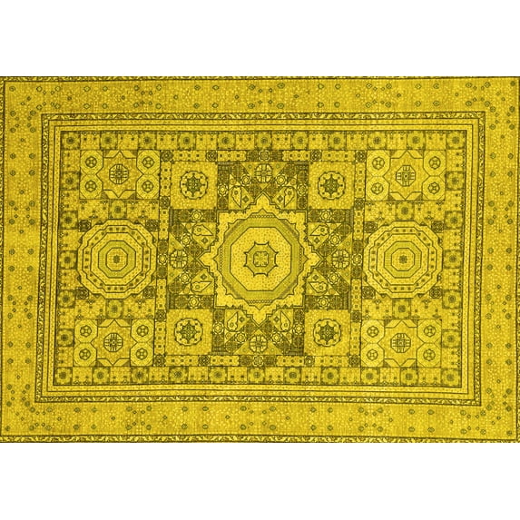 Ahgly Company Machine Washable Indoor Rectangle Abstract Yellow Modern Area Rugs, 4' x 6'