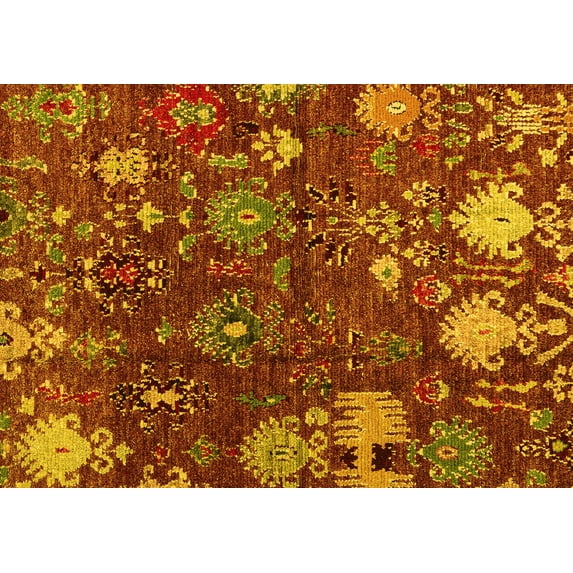 Ahgly Company Machine Washable Indoor Rectangle Abstract Yellow Modern Area Rugs, 5' x 7'