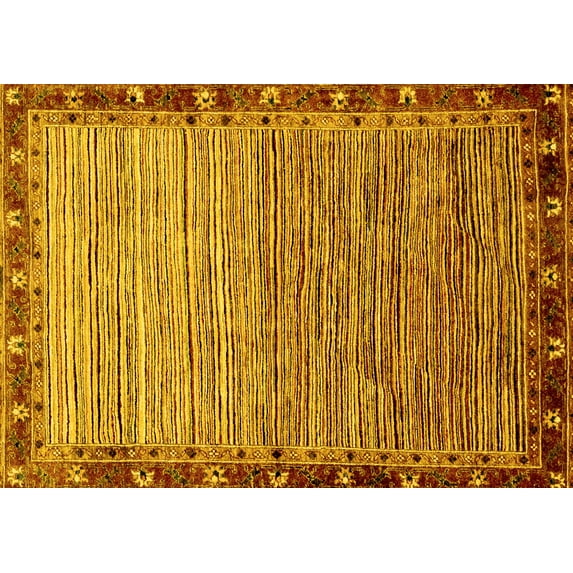 Ahgly Company Machine Washable Indoor Rectangle Abstract Yellow Modern Area Rugs, 5' x 7'