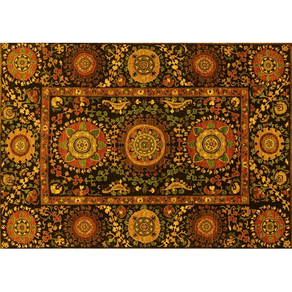 Ahgly Company Machine Washable Indoor Rectangle Abstract Yellow Modern Area Rugs, 5' x 7'