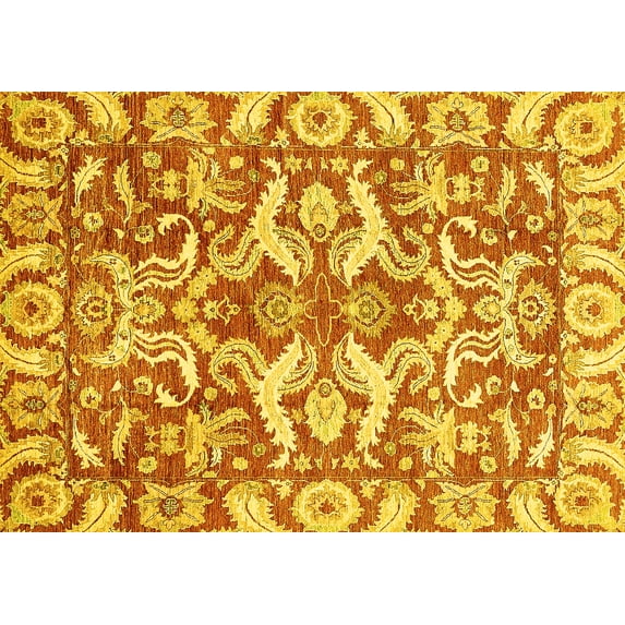 Ahgly Company Machine Washable Indoor Rectangle Abstract Yellow Modern Area Rugs, 6' x 9'