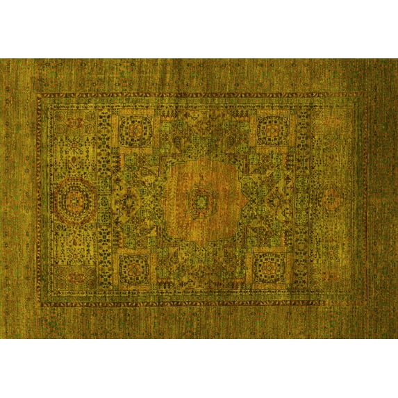 Ahgly Company Machine Washable Indoor Rectangle Abstract Yellow Modern Area Rugs, 8' x 10'