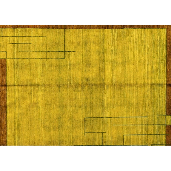 Ahgly Company Machine Washable Indoor Rectangle Abstract Yellow Modern Area Rugs, 8' x 10'