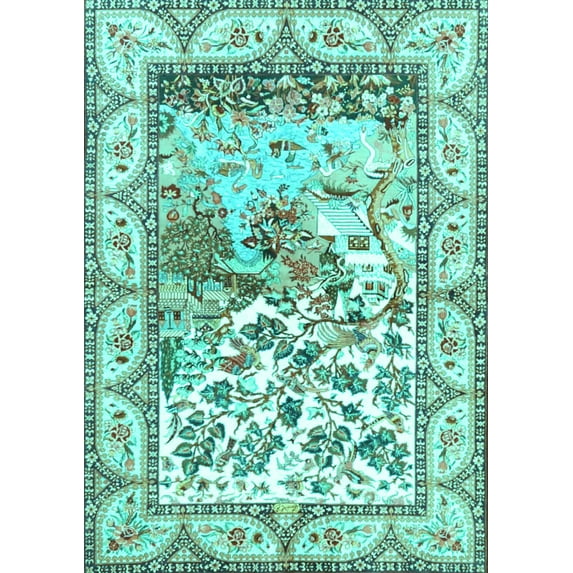 Ahgly Company Machine Washable Indoor Rectangle Animal Turquoise Blue Traditional Area Rugs, 2' x 5'