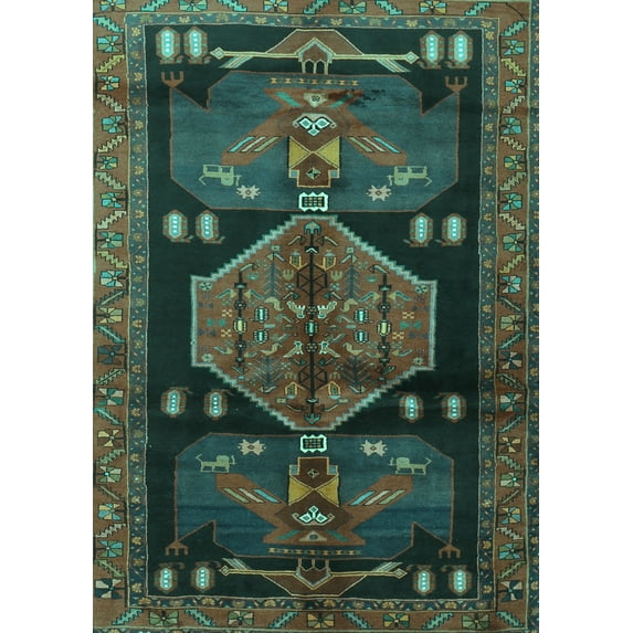 Ahgly Company Machine Washable Indoor Rectangle Animal Turquoise Blue Traditional Area Rugs, 2' x 5'